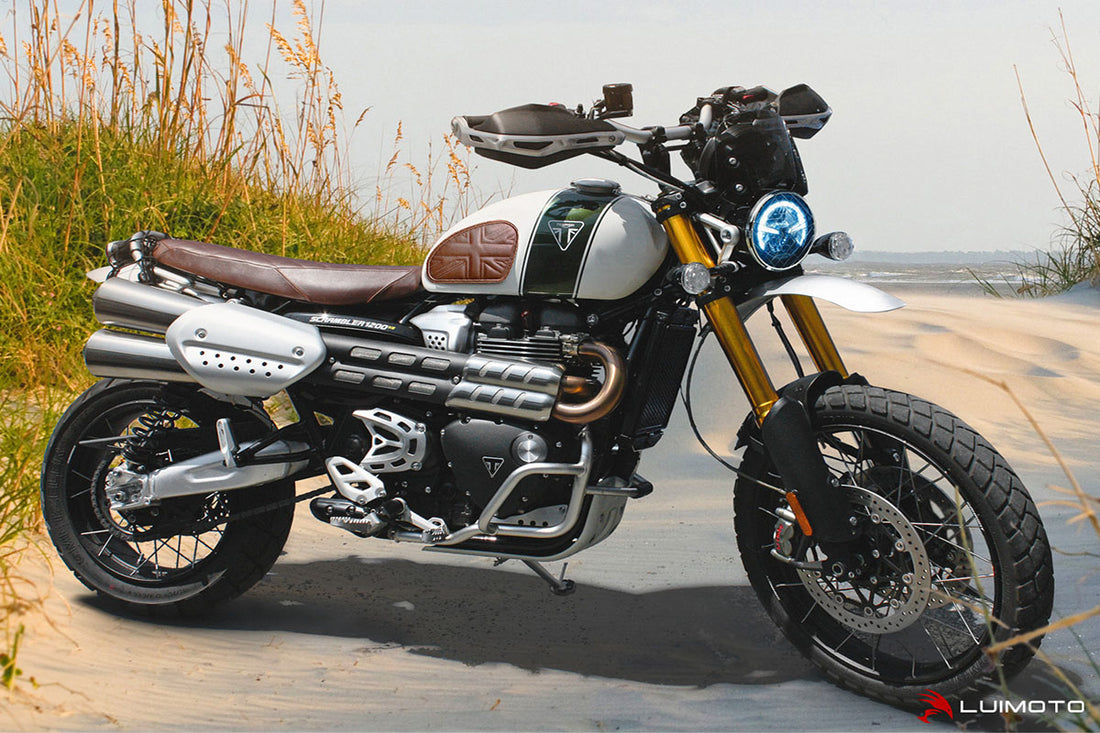 Triumph | Bonneville T100 17-20, Bonneville T120 16-23, Thruxton 16-24, Scrambler 1200 19-23, Speed Twin 1200 19-23 | Union Jack | Knee Grips