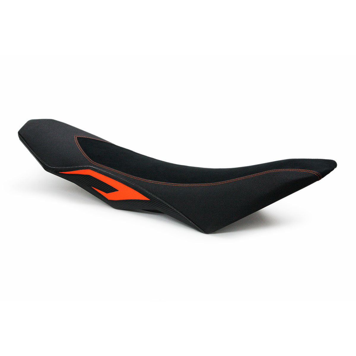 thumbnail interactive-video image 1 of KTM 690 Enduro R / SMC Seat Cover – 2008-2018 – All Black With Orange Ribs & Logo – USA Made Gripper Material 1 of 2